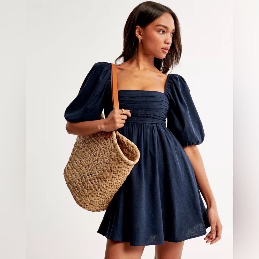 Emerson Navy Linen Mini Dress from Abercrombie & Fitch